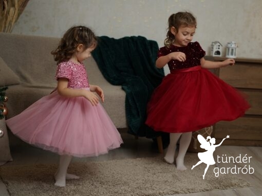 Alkalmi kislány flitteres ünnepi ruha rózsaszín és bordó színben- VIKTÓRIA